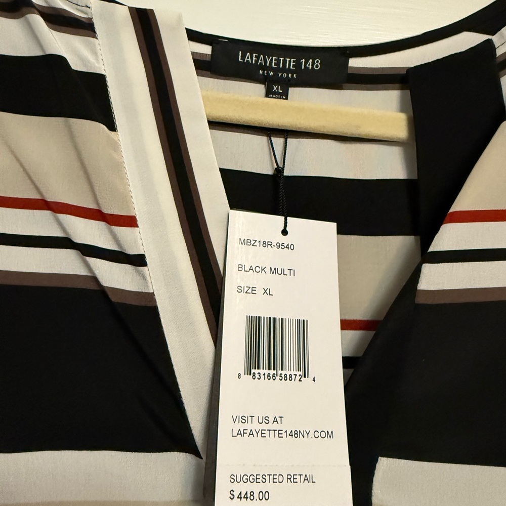 Lafayette Blackb Multicolor Striped V-Neck Blouse - Picture 3 of 4